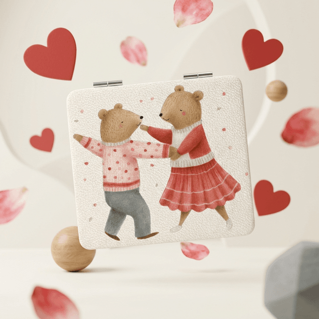 Cute Dancing Bears Square Pocket Makeup Mirror for Couples Valentine Anniversary Gifts