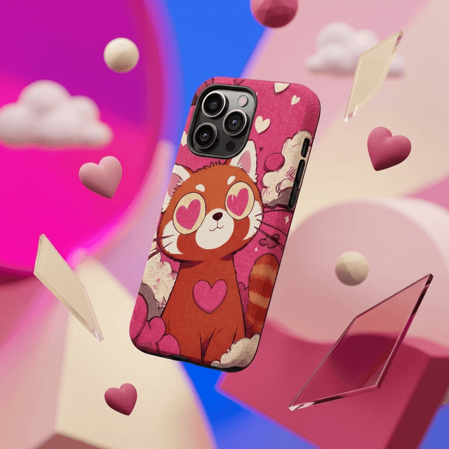 Cute Heart Red Panda Magnetic iPhone Case for Girlfriend Valentine's Day & Birthday Gifts