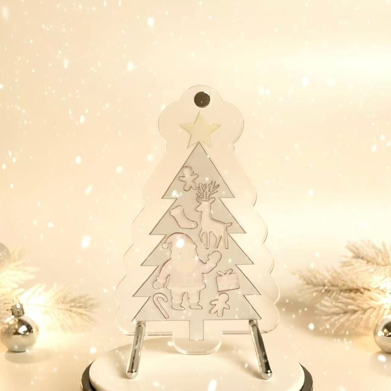 Acrylic Christmas Tree Puzzle,  4×6 inches Clear Holiday Ornament with Santa & Reindeer, 3D Layered Acrylic Design, Available in Embedded Shape Style or Standard Jigsaw Puzzle Version - Image 2