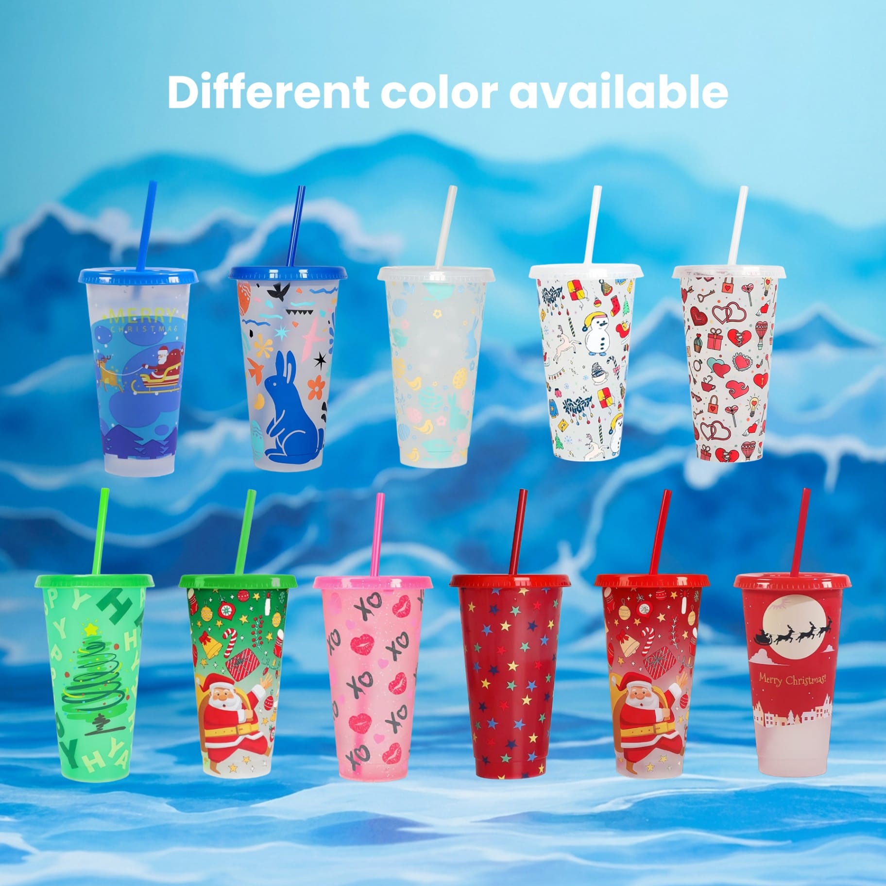 Reusable Color Changing Tumblers with Lids & Straws, 24oz BPA-Free Plastic Cups for Iced Coffee, Water & Smoothies, Cold Sensitive Color-Changing Cups, Multiple Styles Available - Image 4
