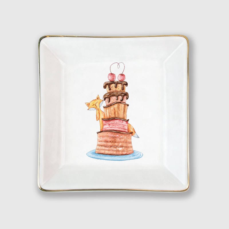 Cute Fox Cake Ceramic Jewelry Tray for Fox Lovers Birthday Gift