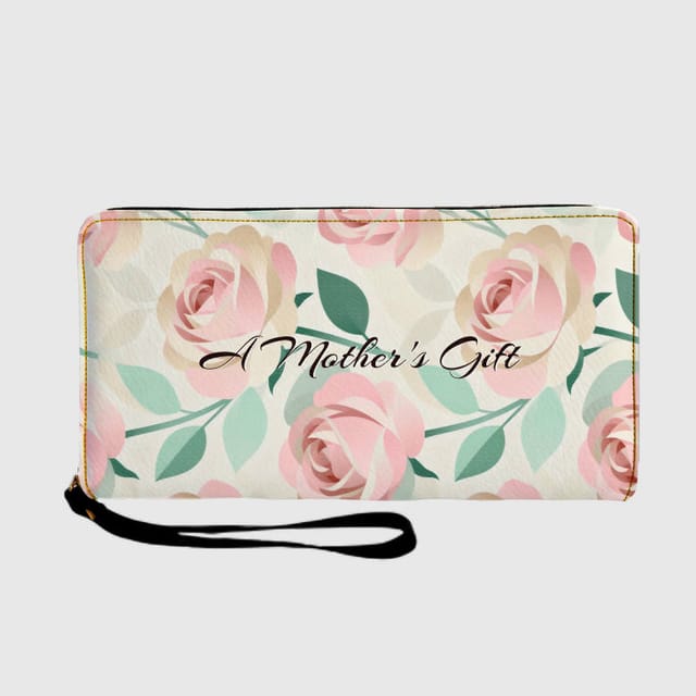 Pink Floral Rose Long Zip Wallet for Mom Mother's Day Gift