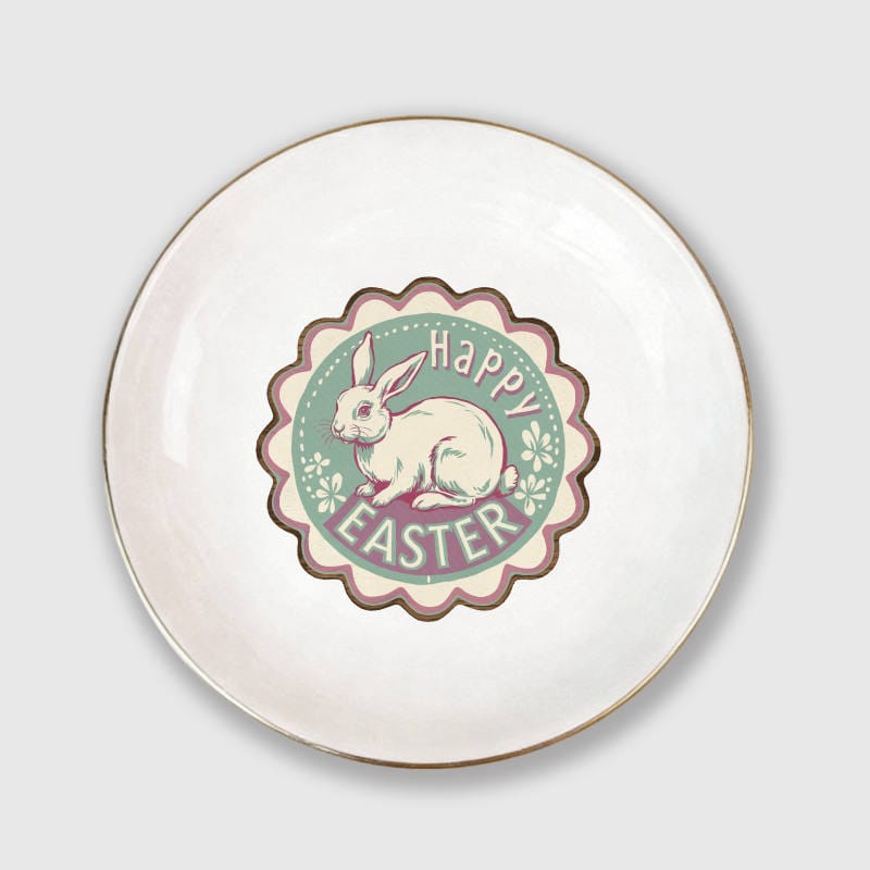 Happy Easter Bunny Ceramic Jewelry Tray for Easter Gift