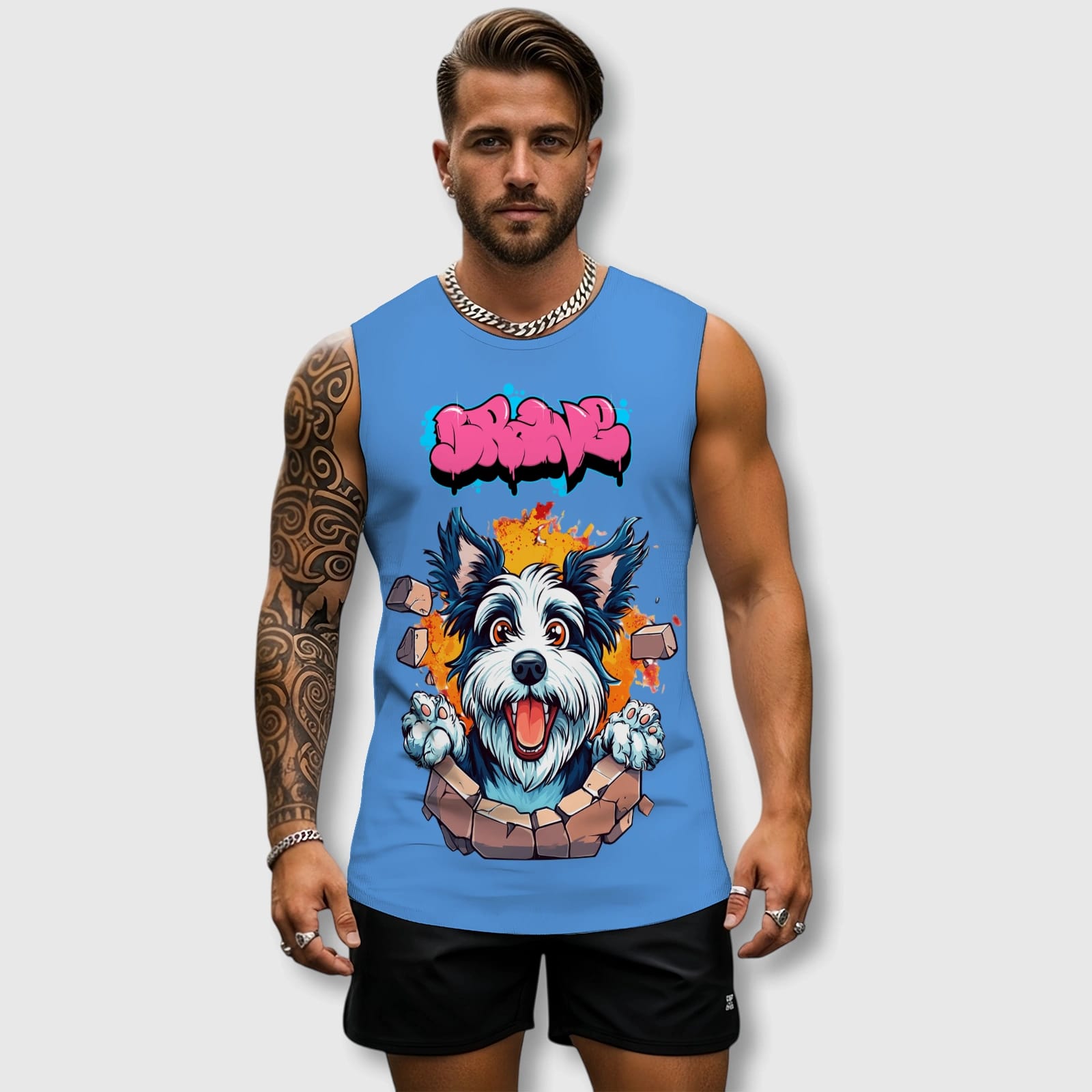 Funny Brave Dog Graffiti Tank Top for Men Gym Wear