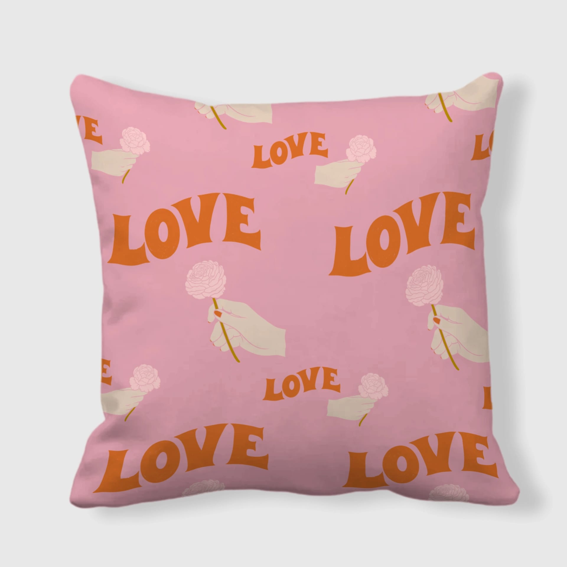 Pink Retro LOVE Floral Throw Pillow for Her Valentine's Gift