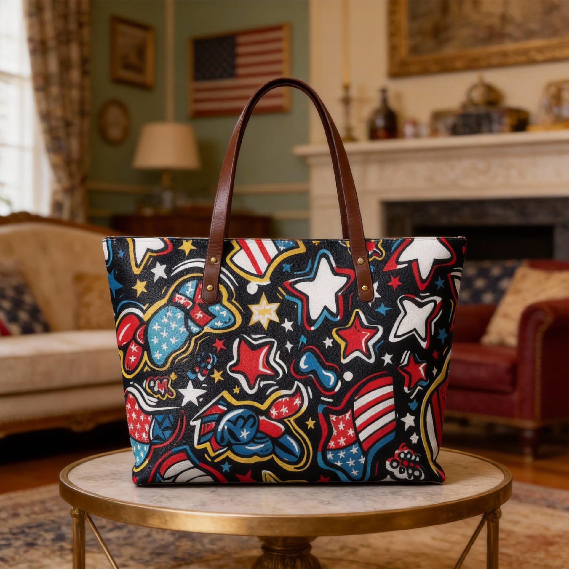 Customizable Patriotic PU Leather Tote