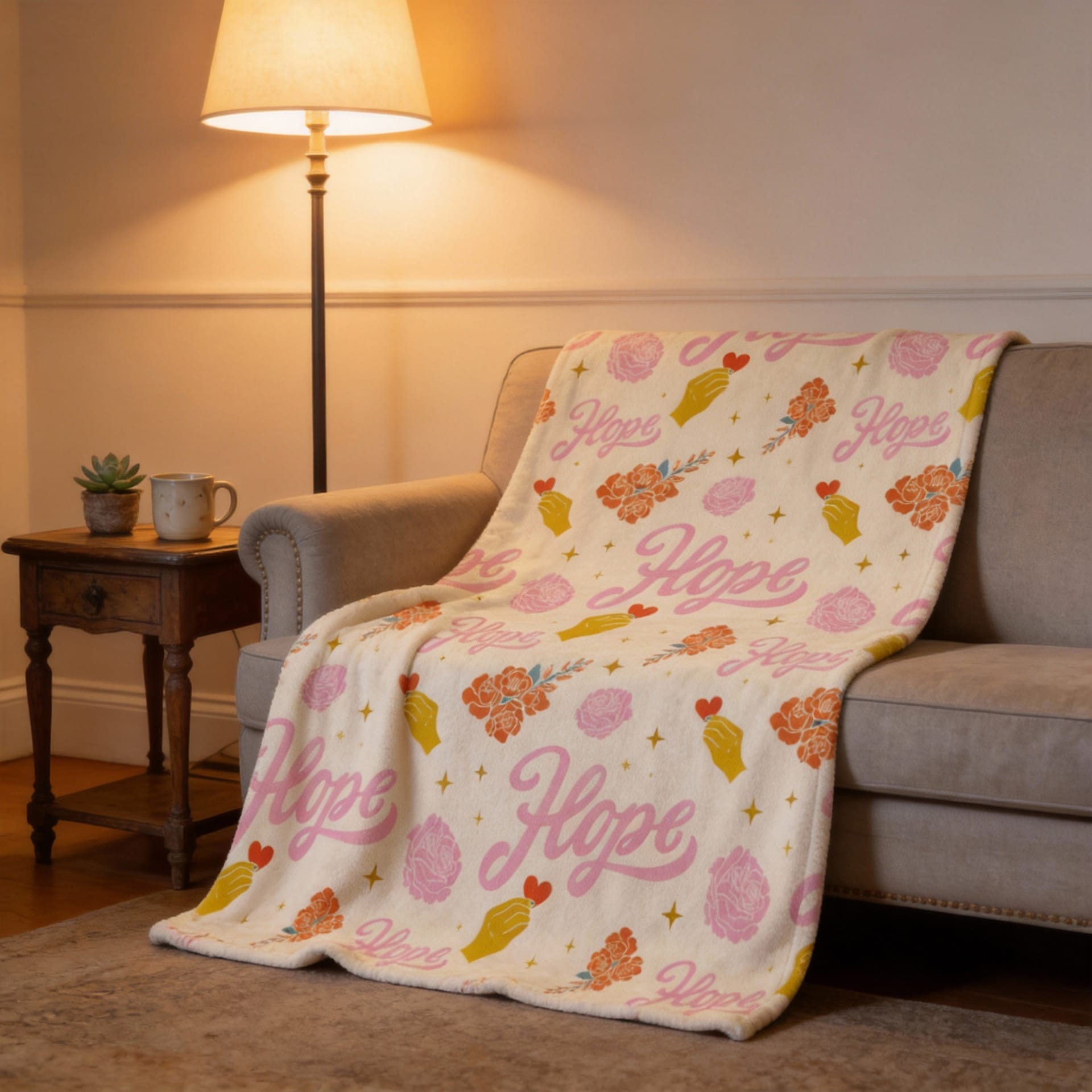 Personalized 'Hope' Floral Woven Blanket