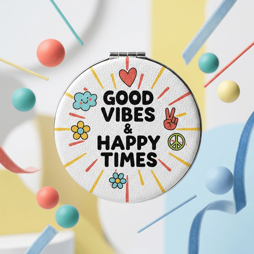 Good Vibes Compact Mirror - PU Portable Pocket Makeup Mirror | Perfect Gift