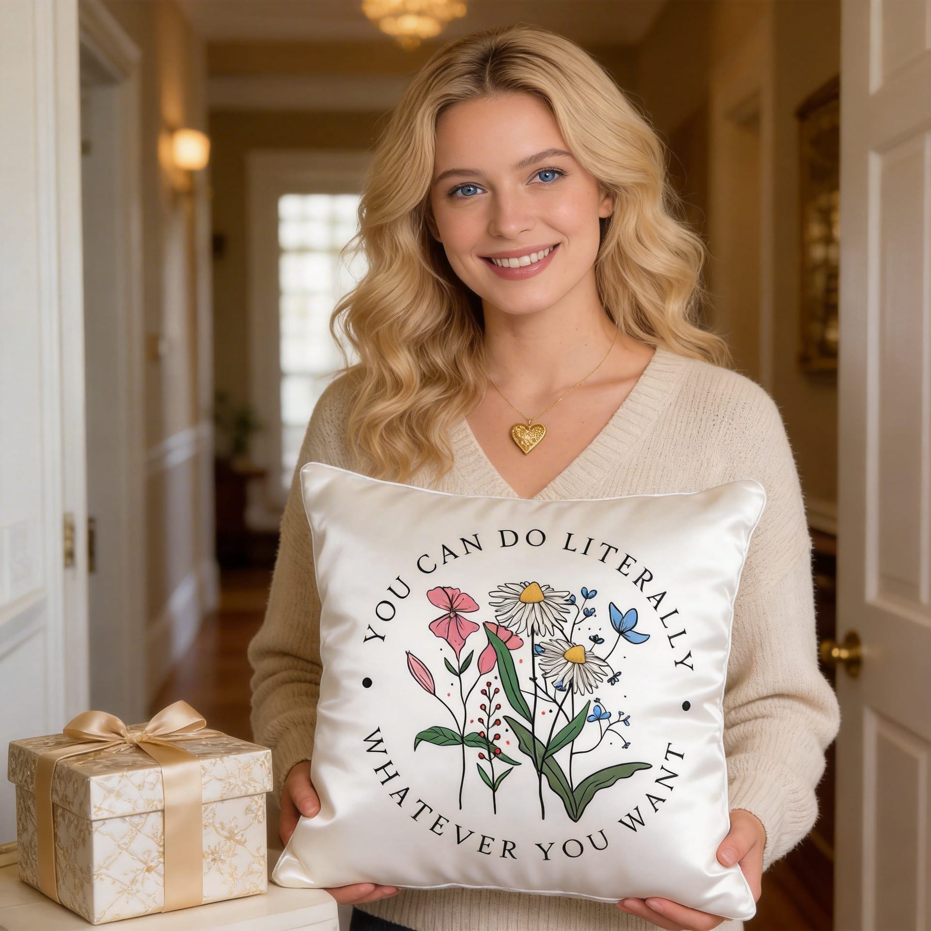 Personalized Wildflower Motivational Satin Pillow