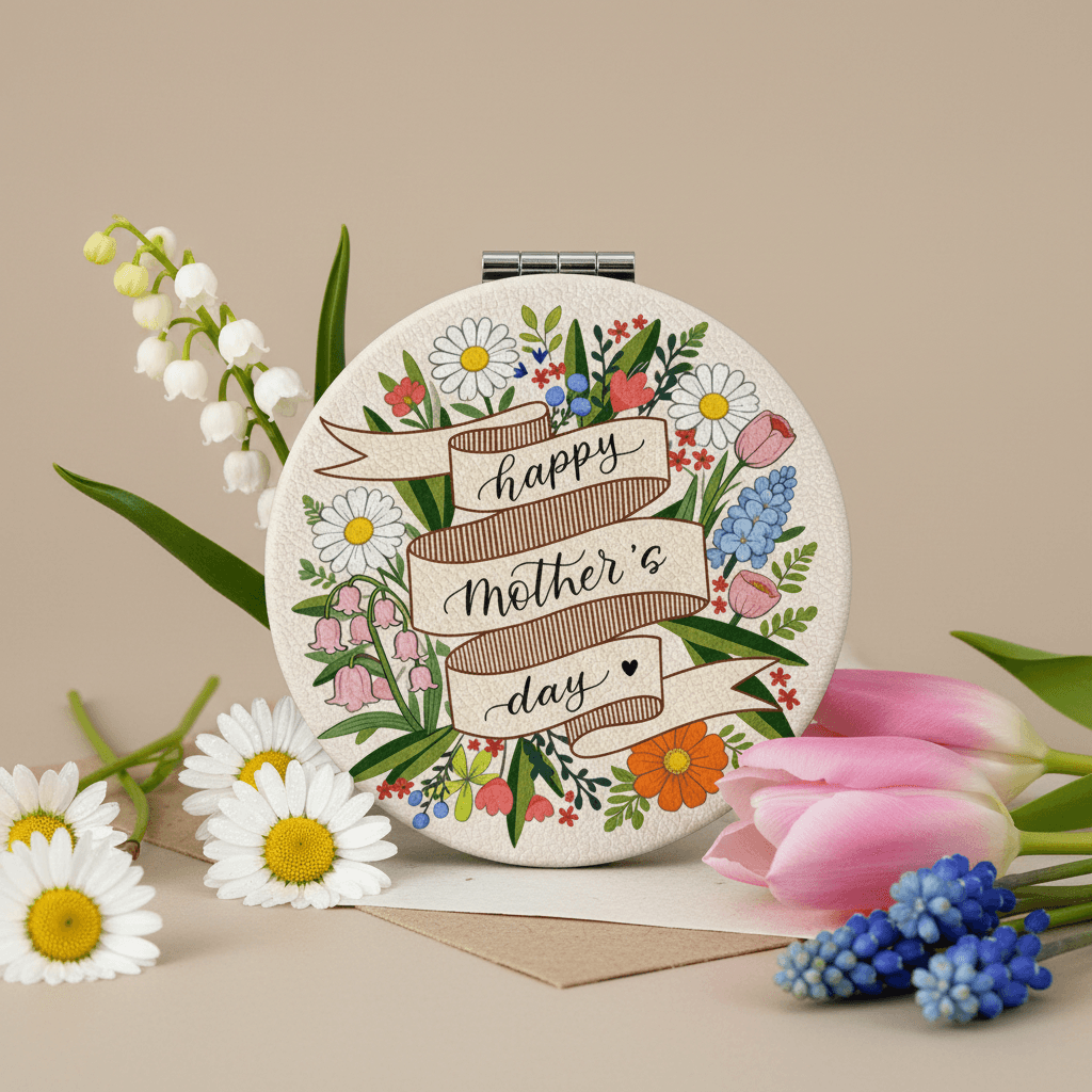 Mother's Day Round Pocket Compact Mirror - Gift for Mom