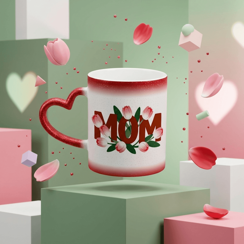 Personalized Mom Starry Red Color Changing Mug - Heart Handle | Mother's Day Gift