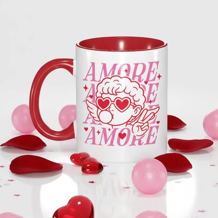Amore Cupid Red Accent Mug - 11oz Photo & Text Valentine's Day Gift