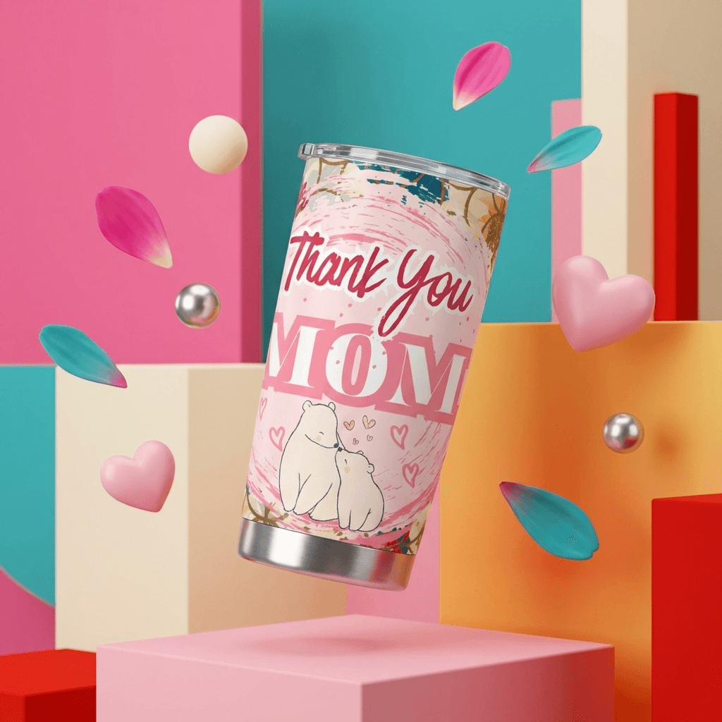 Thank You Mom Floral Stainless Steel Tumbler for Mother's Day Gifts