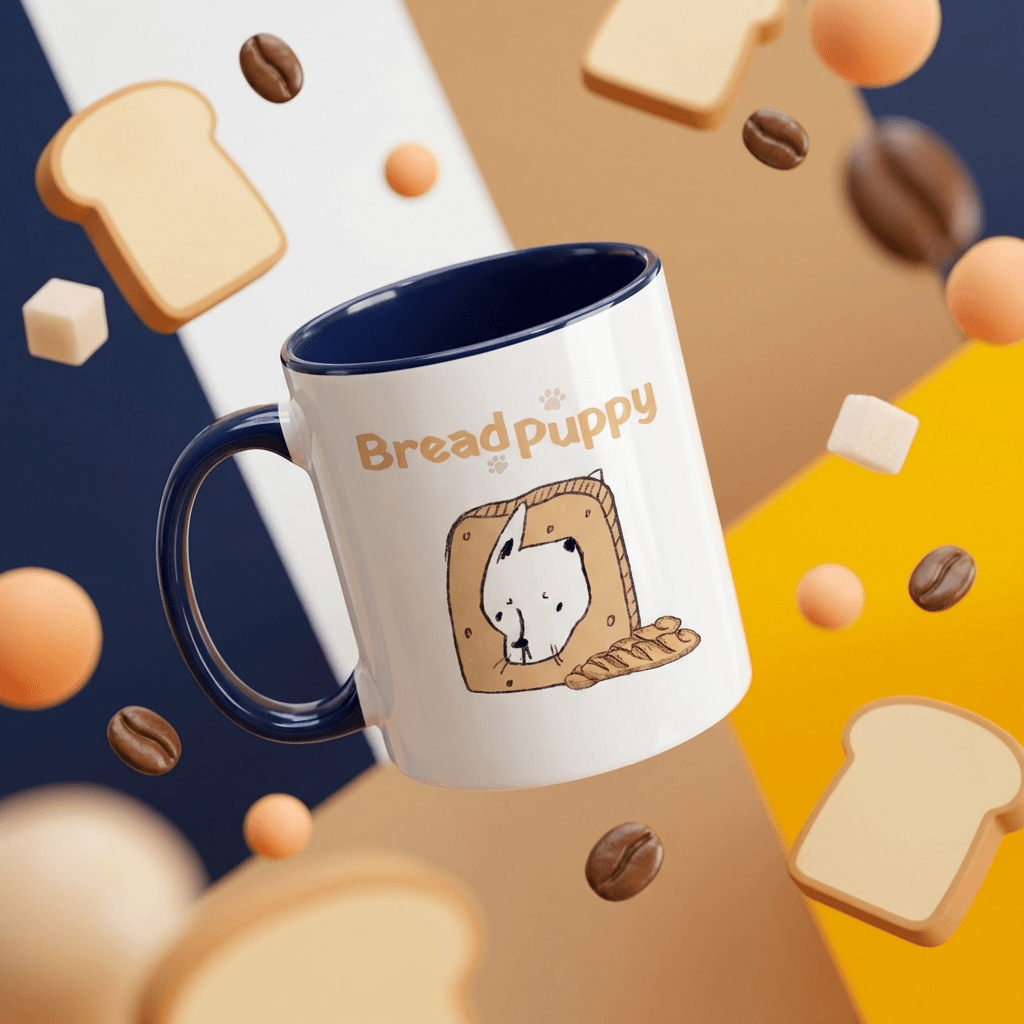 'Bread Puppy' Funny Accent Mug - Gift for Dog Lovers, 11oz Blue Inner Ceramic Coffee Cup